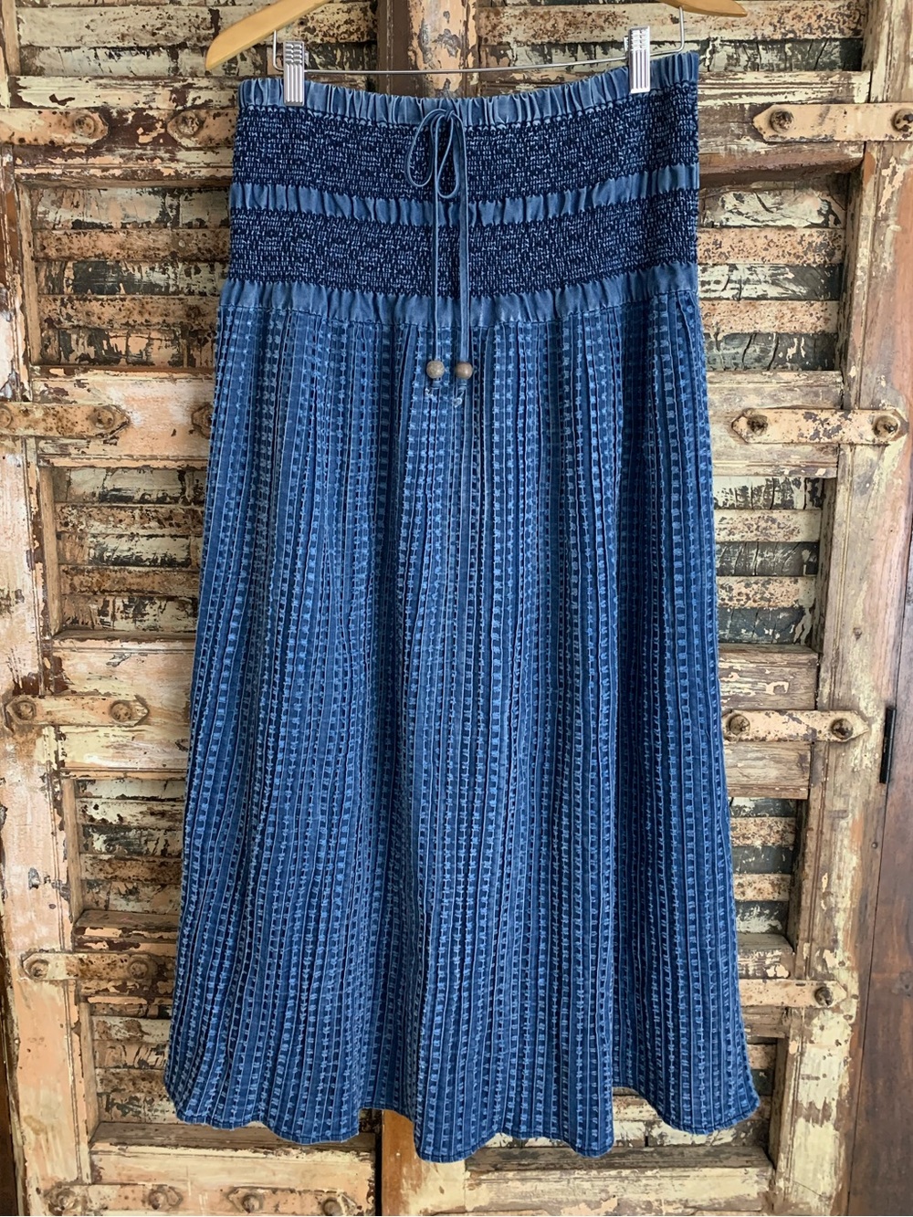 VTG Y2K Tantrums Blue Denim Smocked Waist A-Line Midi Skirt Tube Dress, XXL, M/L